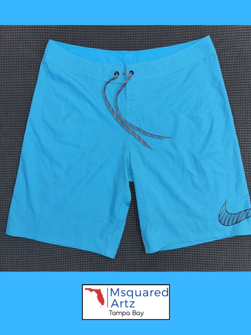 Nike Swim Board Shorts Mens Size 36 Blue Drawstring Performance Swim